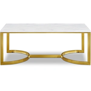 Meridian Furniture London 48-inch Rectangular Stone Coffee Table with Gold Stainless Steel Base, White