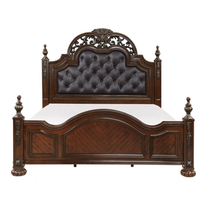 Homelegance Adelina Faux Leather/Wood/Wood Veneer Panel Bed, Cherry