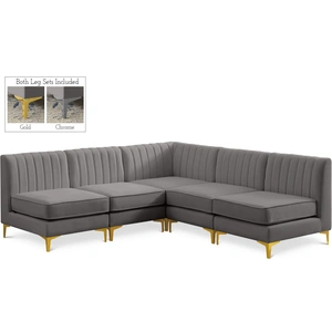 Meridian Furniture Alina 85.5-inch 5-Piece Velvet Modular Sectional