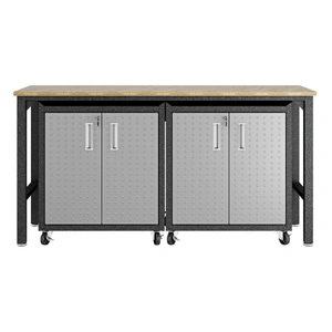 Manhattan Comfort Fortress 3-Piece Textured Metal Garage Storage Set, Composition 1