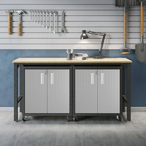 Manhattan Comfort Fortress 3-Piece Textured Metal Garage Storage Set, Composition 1