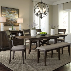 Liberty Furniture Double Bridge Rectangular Wood Extendable Trestle Table, Dark Chestnut