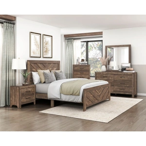 Homelegance Corbin Faux Wood Veneer/Wood Chevron Pattern Panel Bedroom Set
