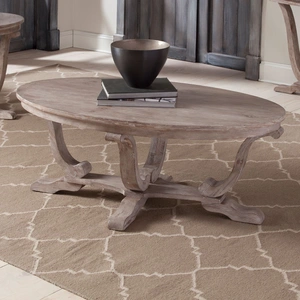 Liberty Furniture Greystone Mill Oval Wood Cocktail Table, Stone White Wash & Wirebrush Distressing