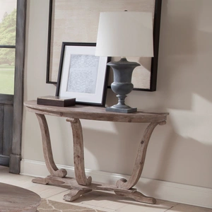Liberty Furniture Greystone Mill Curved Wood Sofa Table, Stone White Wash & Wirebrush Distressing