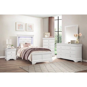 Homelegance Lana Tufted Leatherette Youth Bedroom Set with LED Lighting, White