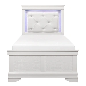 Homelegance Lana Tufted Leatherette Youth Bedroom Set with LED Lighting, White