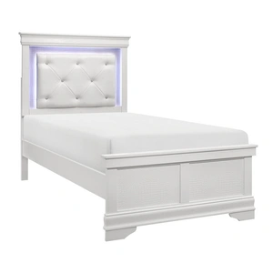 Homelegance Lana Tufted Leatherette Bed with LED Lighting, Twin Size, White