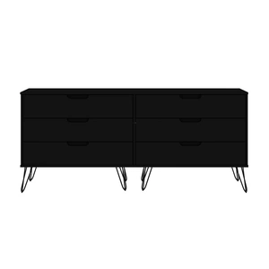 Manhattan Comfort Rockefeller 6-Drawer Low MDF Double Dresser w/Metal Legs