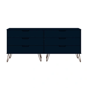 Manhattan Comfort Rockefeller 6-Drawer Low MDF Double Dresser w/Metal Legs