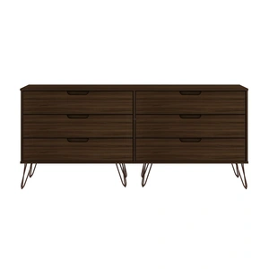 Manhattan Comfort Rockefeller 6-Drawer Low MDF Double Dresser w/Metal Legs