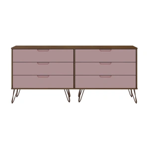 Manhattan Comfort Rockefeller 6-Drawer Low MDF Double Dresser w/Metal Legs