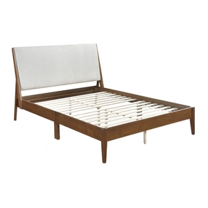 Homelegance Jasper Chenille/Wood Platform Bed, Chestnut/Light Gray