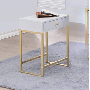 ACME Coleen Wood Veneer/Metal Side Table, Composition 2, White/Brass