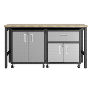 Manhattan Comfort Fortress 3-Piece Textured Metal Garage Storage Set, Composition 2