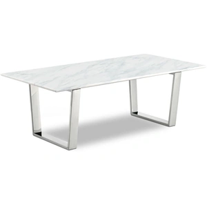 Meridian Furniture Carlton 48-inch Rectangular Genuine Stone Coffee Table with Chrome Stainless Steel Base, White