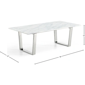 Meridian Furniture Carlton 48-inch Rectangular Genuine Stone Coffee Table with Chrome Stainless Steel Base, White