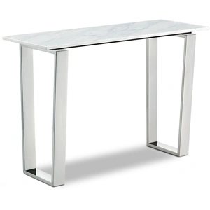 Meridian Furniture Carlton 48-inch Rectangular Genuine Stone Console Table with Chrome Stainless Steel Base, White