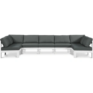Meridian Furniture Nizuc 150-inch 7-Piece Outdoor Patio Waterproof Fabric Modular U-Shape Sectional with Aluminum Frame