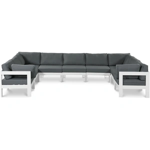 Meridian Furniture Nizuc 150-inch 9-Piece Outdoor Patio Waterproof Fabric Modular U-Shape Sectional with Aluminum Frame