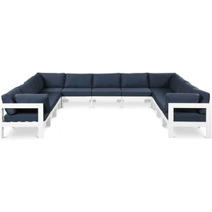Meridian Furniture Nizuc 150-inch 11-Piece Outdoor Patio Waterproof Fabric Modular U-Shape Sectional with Dark Grey Aluminum Frame