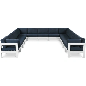Meridian Furniture Nizuc 150-inch 13-Piece Outdoor Patio Waterproof Fabric Modular U-Shape Sectional with Aluminum Frame