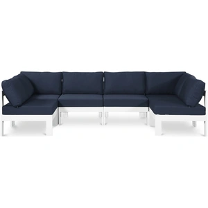 Meridian Furniture Nizuc 120-inch 6-Piece Outdoor Patio Waterproof Fabric Modular U-Shape Sectional with Aluminum Frame