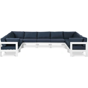 Meridian Furniture Nizuc 150-inch 9-Piece Outdoor Patio Waterproof Fabric Modular U-Shape Sectional with Aluminum Frame
