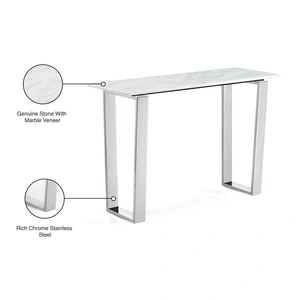 Meridian Furniture Carlton 48-inch Rectangular Genuine Stone Console Table with Chrome Stainless Steel Base, White