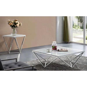 Meridian Furniture Skyler 36-inch Square Marble Coffee Table with Chrome Stainless Steel Base, White