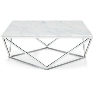Meridian Furniture Skyler 36-inch Square Marble Coffee Table with Chrome Stainless Steel Base, White