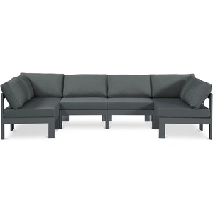 Meridian Furniture Nizuc 120-inch 6-Piece Outdoor Patio Waterproof Fabric Modular U-Shape Sectional with Aluminum Frame