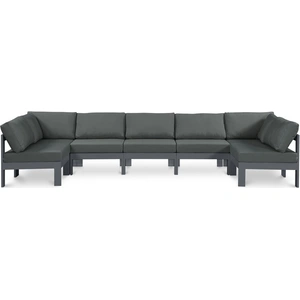 Meridian Furniture Nizuc 150-inch 7-Piece Outdoor Patio Waterproof Fabric Modular U-Shape Sectional with Aluminum Frame