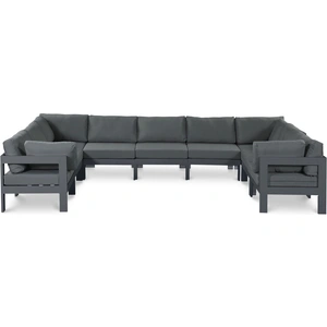 Meridian Furniture Nizuc 150-inch 9-Piece Outdoor Patio Waterproof Fabric Modular U-Shape Sectional with Aluminum Frame