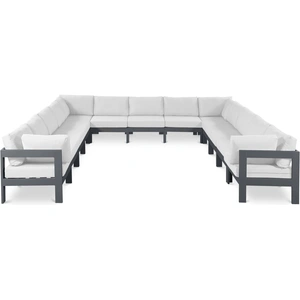 Meridian Furniture Nizuc 150-inch 13-Piece Outdoor Patio Waterproof Fabric Modular U-Shape Sectional with Aluminum Frame