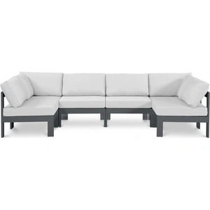 Meridian Furniture Nizuc 120-inch 6-Piece Outdoor Patio Waterproof Fabric Modular U-Shape Sectional with Aluminum Frame