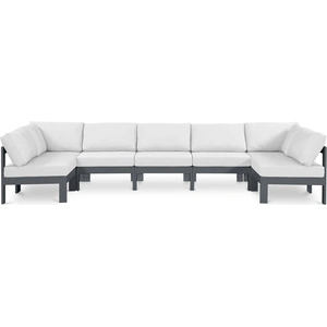 Meridian Furniture Nizuc 150-inch 7-Piece Outdoor Patio Waterproof Fabric Modular U-Shape Sectional with Aluminum Frame