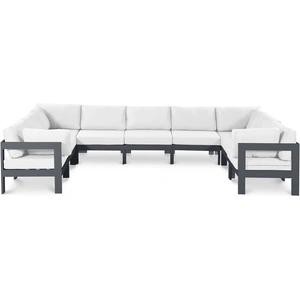 Meridian Furniture Nizuc 150-inch 9-Piece Outdoor Patio Waterproof Fabric Modular U-Shape Sectional with Aluminum Frame