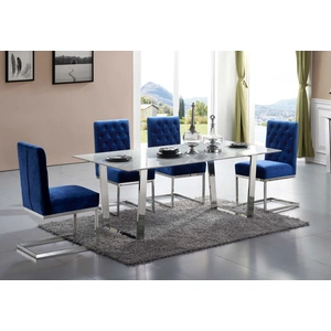 Meridian Furniture Carlton 78-inch Rectangular Genuine Stone Dining Table with Chrome Stainless Steel Base, White