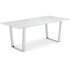 Meridian Furniture Carlton 78-inch Rectangular Genuine Stone Dining Table with Chrome Stainless Steel Base, White
