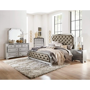 Homelegance Avondale Mirrored/Leatherette Tufted Panel Bed, Queen Size, Silver/Gray
