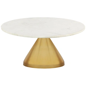 Meridian Furniture Emery 36-inch Round Marble Coffee Table with Brushed Gold Stainless Steel Base, White