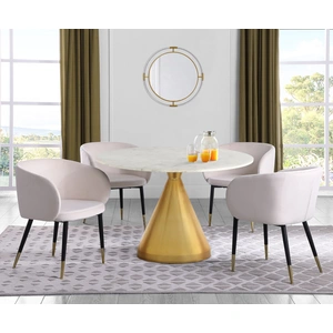 Meridian Furniture Emery 48-inch Round Marble Dining Table with Stainless Steel Base, White