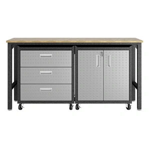 Manhattan Comfort Fortress 3-Piece Textured Metal Garage Storage Set, Composition 3