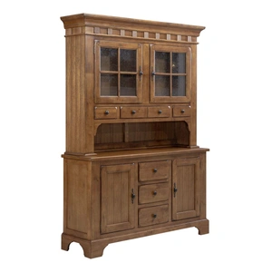 Liberty Furniture Treasures Wood/Glass Hutch & Buffet Set w/7 Drawers & 4 Doors, Rustic Oak