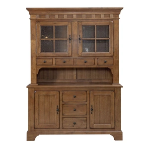 Liberty Furniture Treasures Wood/Glass Hutch & Buffet Set w/7 Drawers & 4 Doors, Rustic Oak