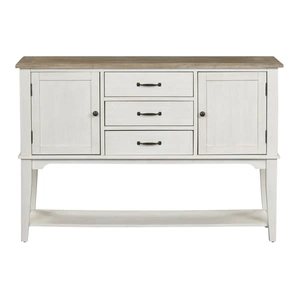 Liberty Furniture Summerville Wood Server w/3 Drawers & 3 Doors, Soft White Wash & Wirebrushed Gray