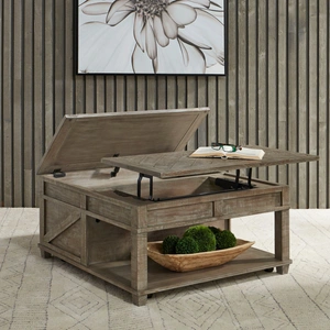 Liberty Furniture Parkland Falls Square Wood Lift Top Cocktail Table, Weathered Taupe