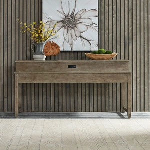 Liberty Furniture Parkland Falls Wood Console Bar Table w/Charging Station, Weathered Taupe