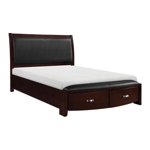 Homelegance Lyric Leatherette/Wood/Wood Veneer Sleigh Platform Bedroom Set w/ Footboard Storage